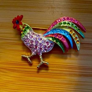 Rucinni Swarovski Pastel Rooster Brooch Marked Rucinni